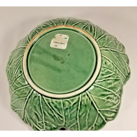 Vintage Kitchen: Bordallo Pinheiro Green Cabbage Leaf Salad Serving Bowl & Plate - Picture 5 of 14